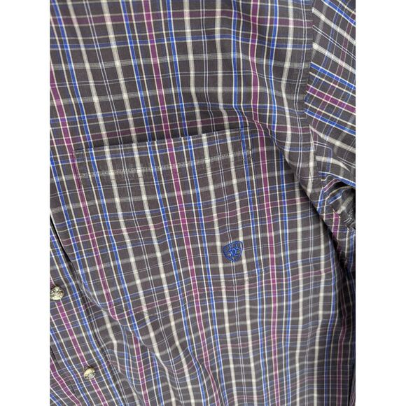 Ariat Pro Series Men's Brown Plaid Checked Button Down Long Sleeve Shirt, XL - Picture 5 of 11